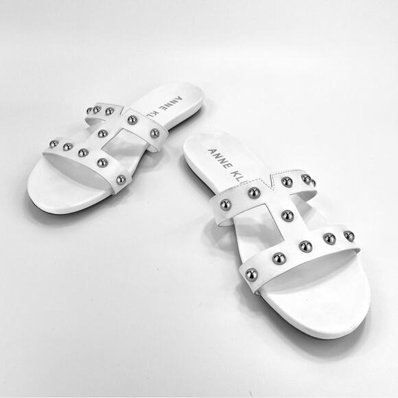 Anne Klein Iflex Ely Flat Slide Sandal Size 8.5 White Faux Leather Cushioned - Picture 5 of 16
